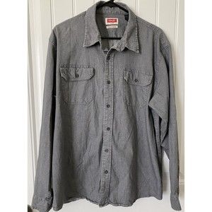 Wrangler Flex Gray Denim Chambray Shirt Mens Size XL Button‎ Western Long Sleeve